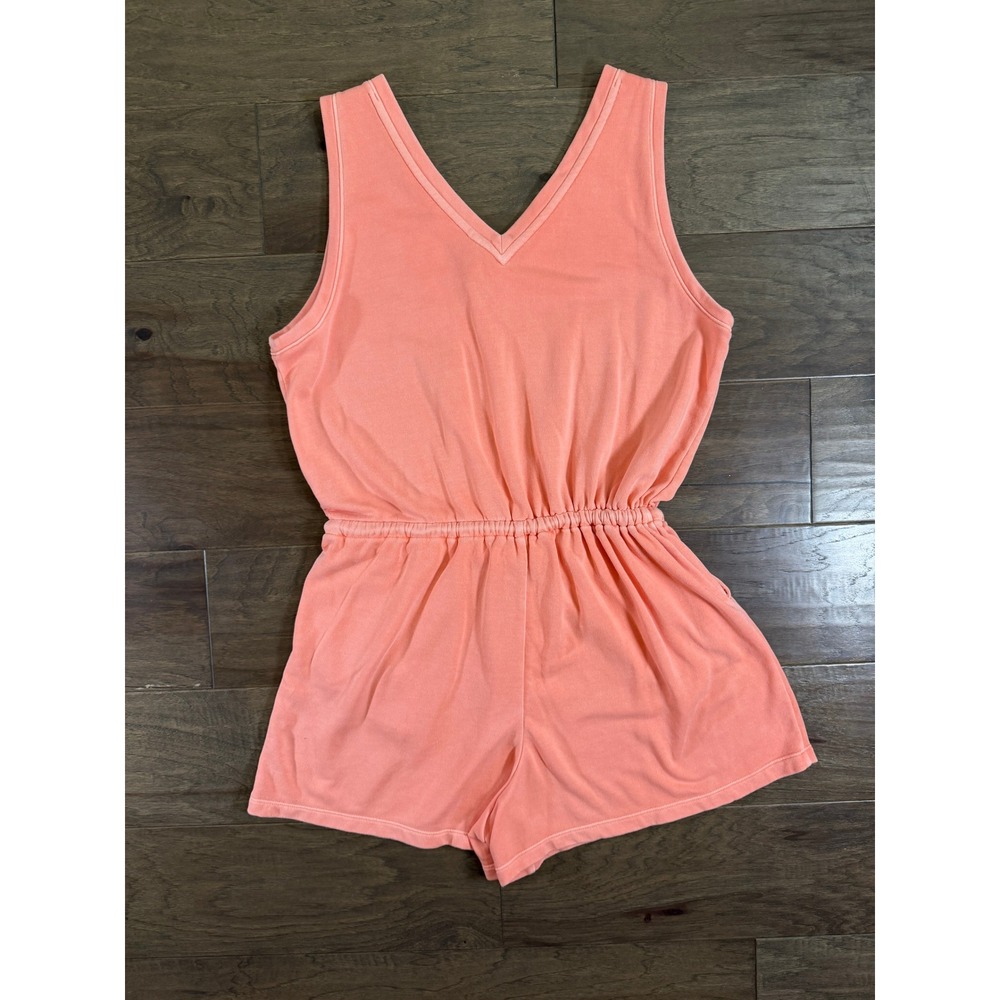 Lou & Grey Womens Coral Pink French Terry Sleeveless V-Neck Romper Large L - Picture 3 of 5